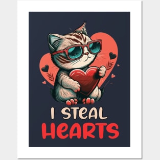 Funny Valentines day Saying - I Steal Hearts Valentine Day Gift For Cat Lovers Posters and Art